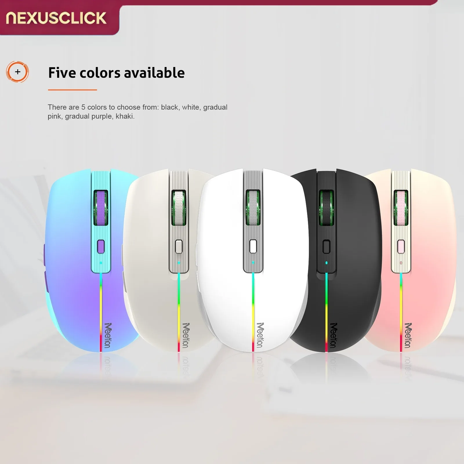 NexusClick Dual Mode 2.4G Bluetooth Wireless Mouse,RGB Backlit Mute Type-C Charging Adjustable DPI Durable Ergonomic Office Mice