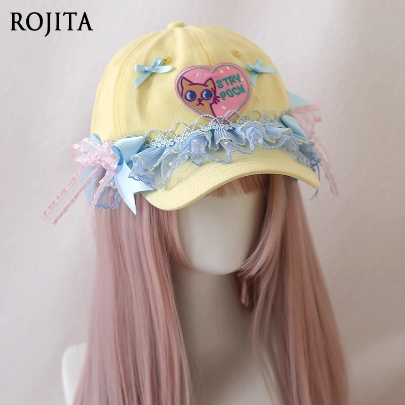

Original Cute Hot Girl Face-Slimming Duckbill Cap Sweet Heart Y2K Style Lace Bow Hat Sun Protection Sun Hats for Women