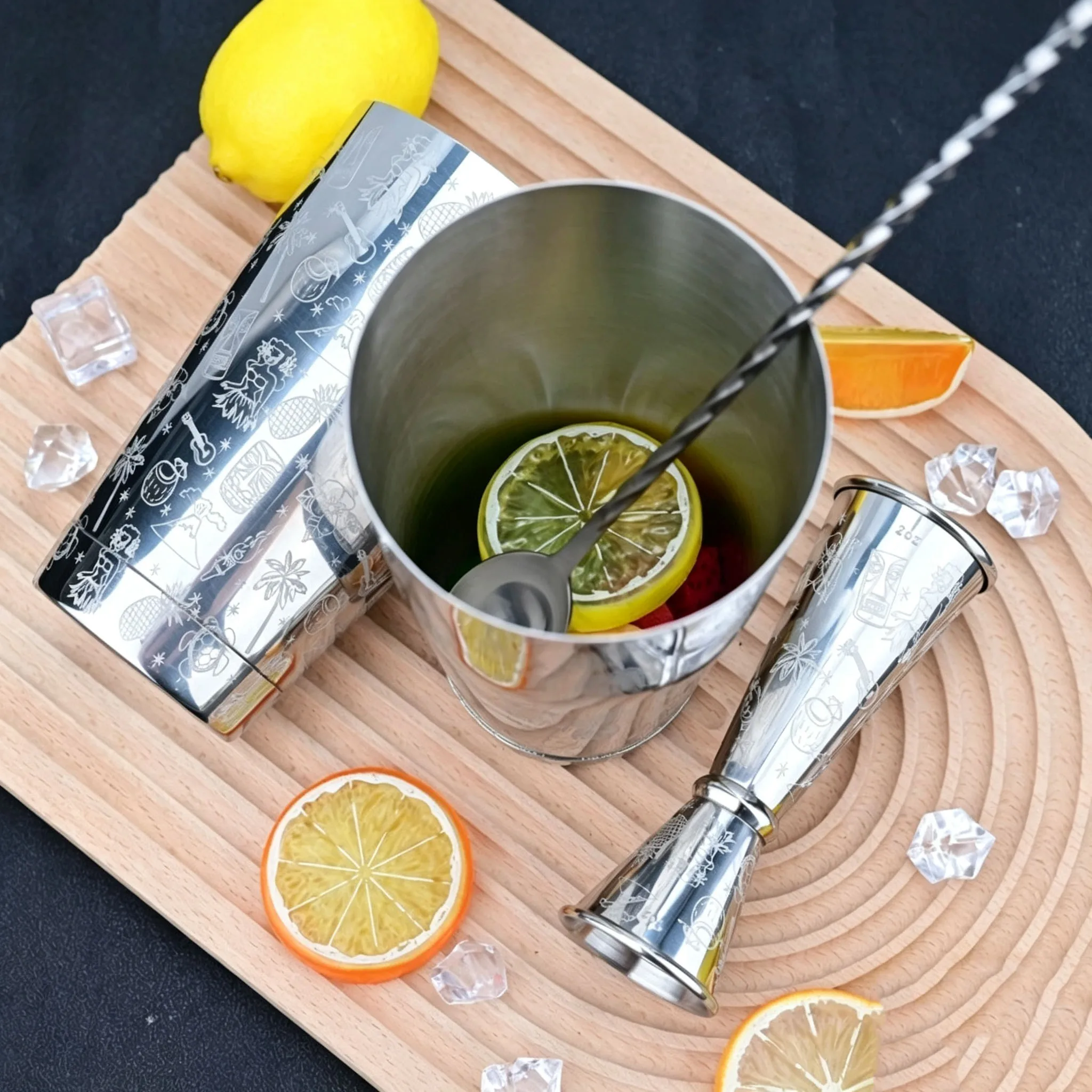 Bar Cocktail Shaker Boston Shaker Stainless Steel Pro Weighted Engraving Shaker Bar Accessory Bartender Tools For Home And Bar