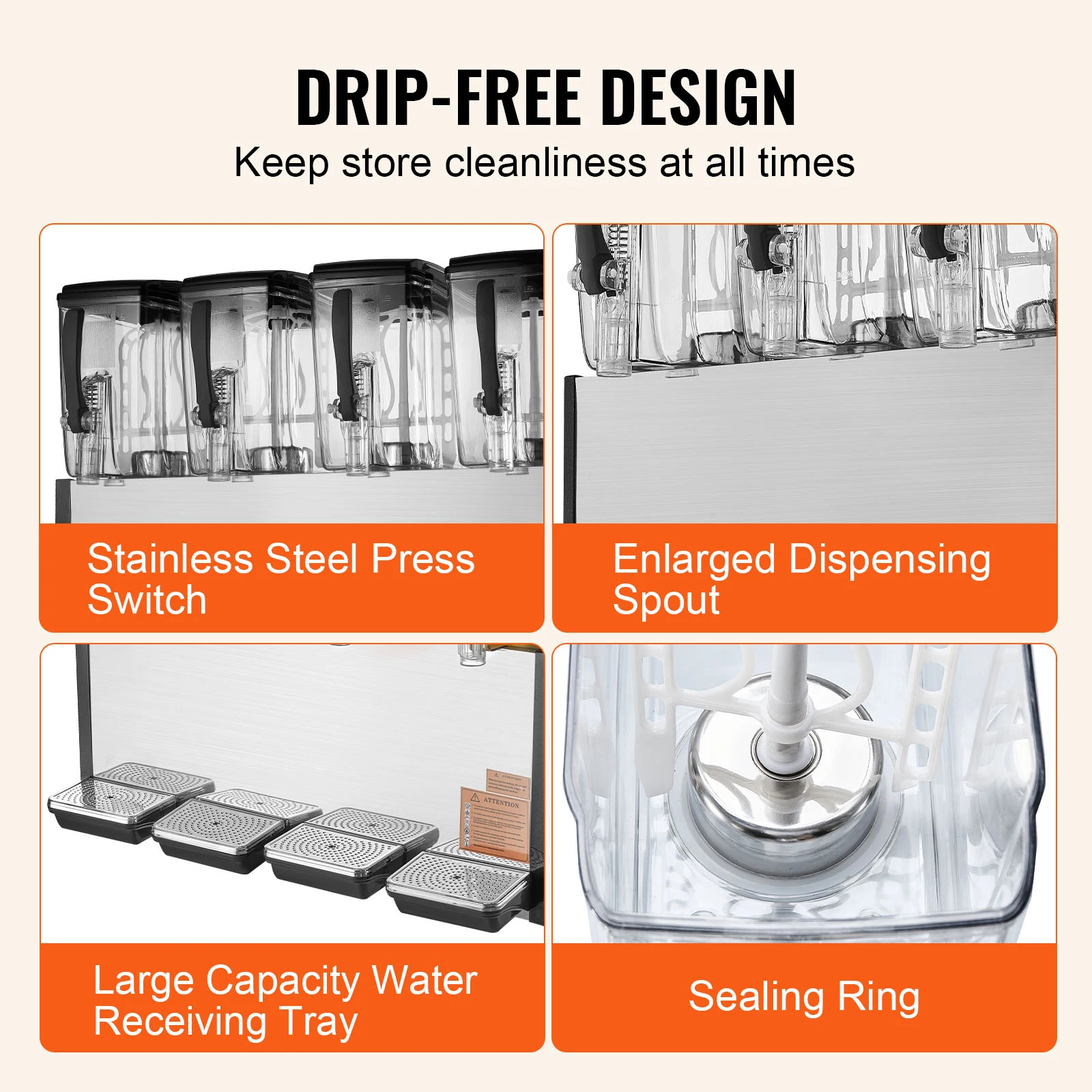 SucceBuy 4 Tanks Commercial Beverage Dispenser 10L/12L Per Tank Juice Dispenser Stainless Steel Ice Tea Drink Machine