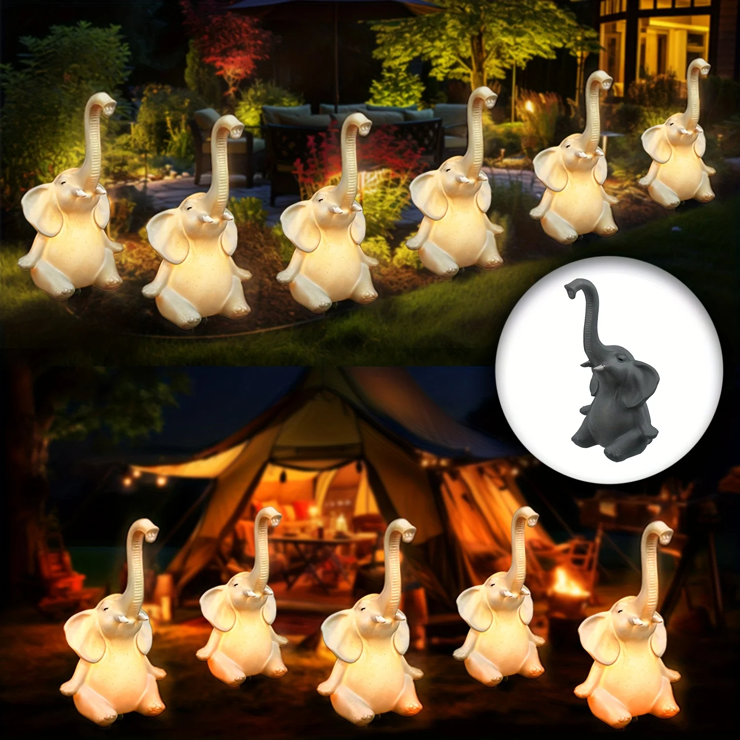 

Solar Outdoor Elephant Statues Lights 3 Pack Solar Garden Light Waterproof Solar lamp for Garden Lawn Landscape Christmas Decor