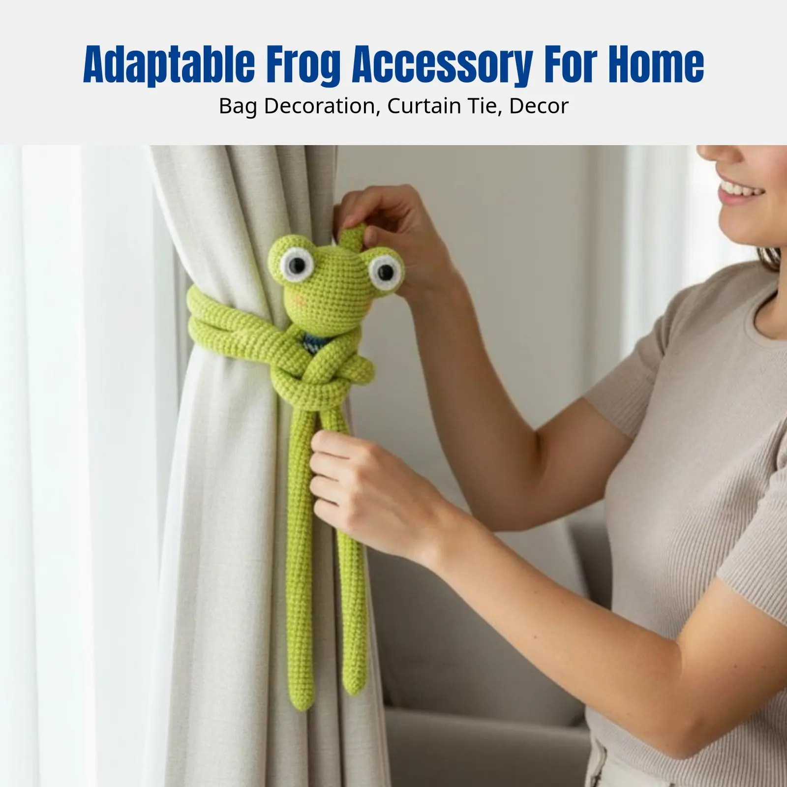 

Handmade Crochet Frog Plush, Long-Legged Knitted Toy, Bag Charm, Curtain Tieback, Gift for Friends