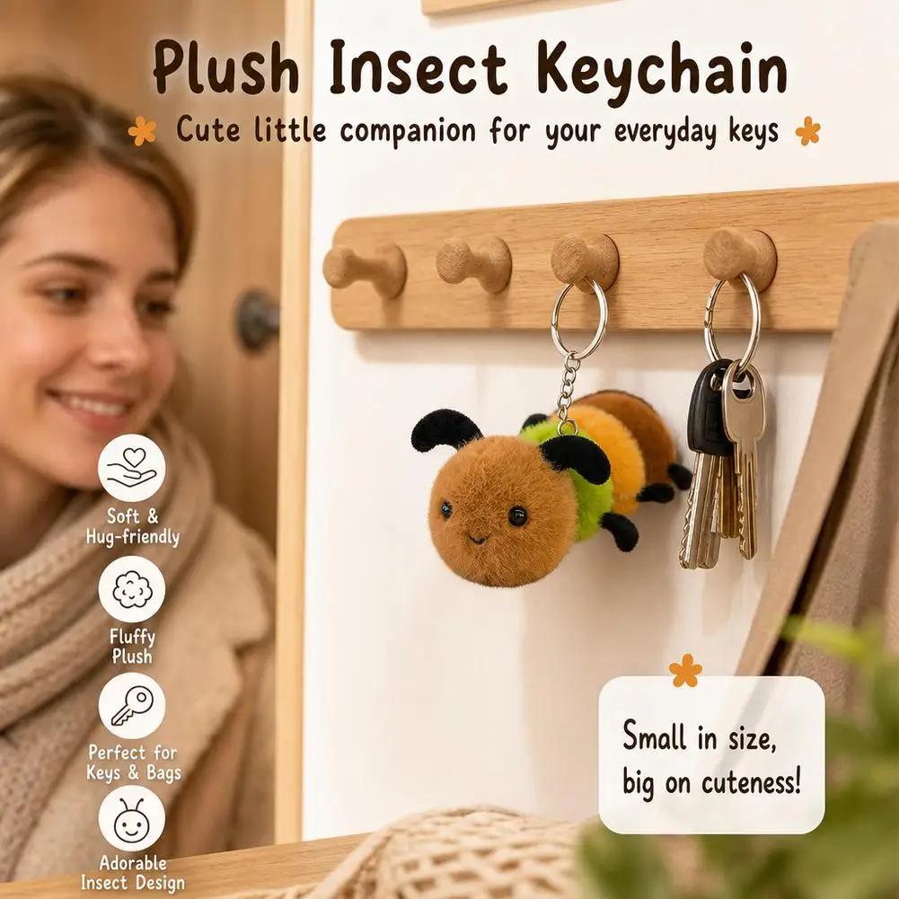 Cute Spider Bee Doll Caterpillar Plush Keychain Creative Insect Series Soft Pendant for Children