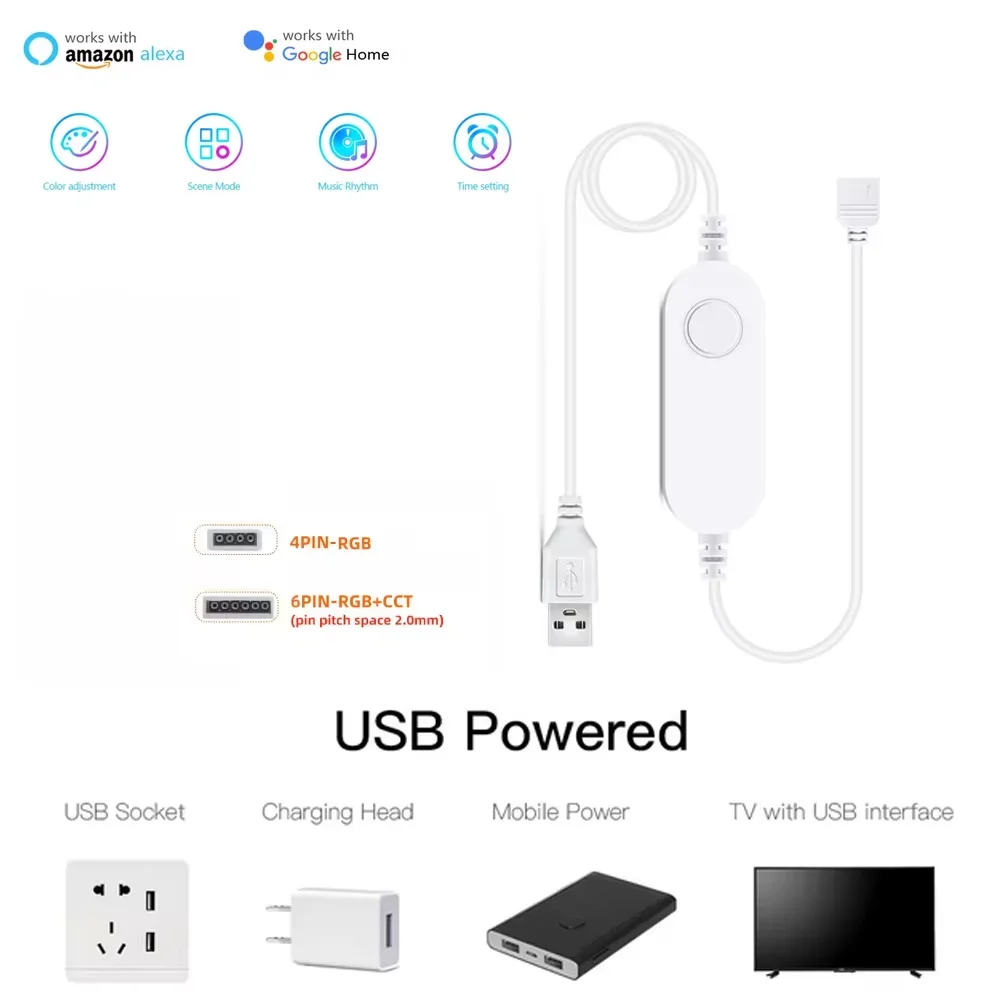 5V USB Zigbee 3.0 Led Strip Light Controller RGB RGBCCT LED Light Strip Dimmer Smart APP Voice Remote for MQTT Smartthings Alexa