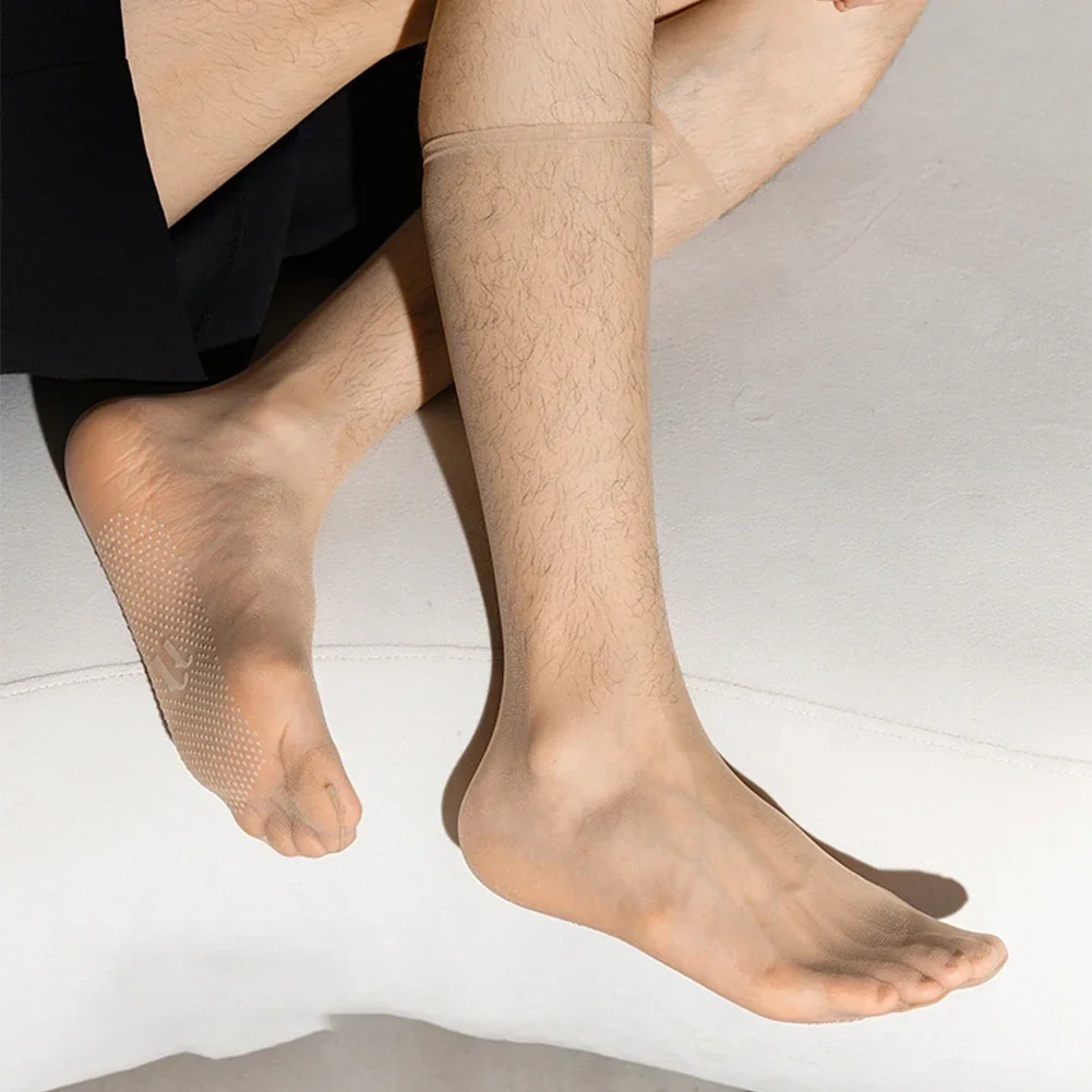 

1 Pair Sexy Men's Ultrathin Breathable Stockings Sheer Non-slip Stocking Business Casual Man Middle Tube Socks