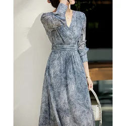 100% Natural Mulberry Silk Women's Dresses Hand-pleated Dresses Luxury Women Clothing V-Neck Summer Dress 2024 Vestidos Mujer