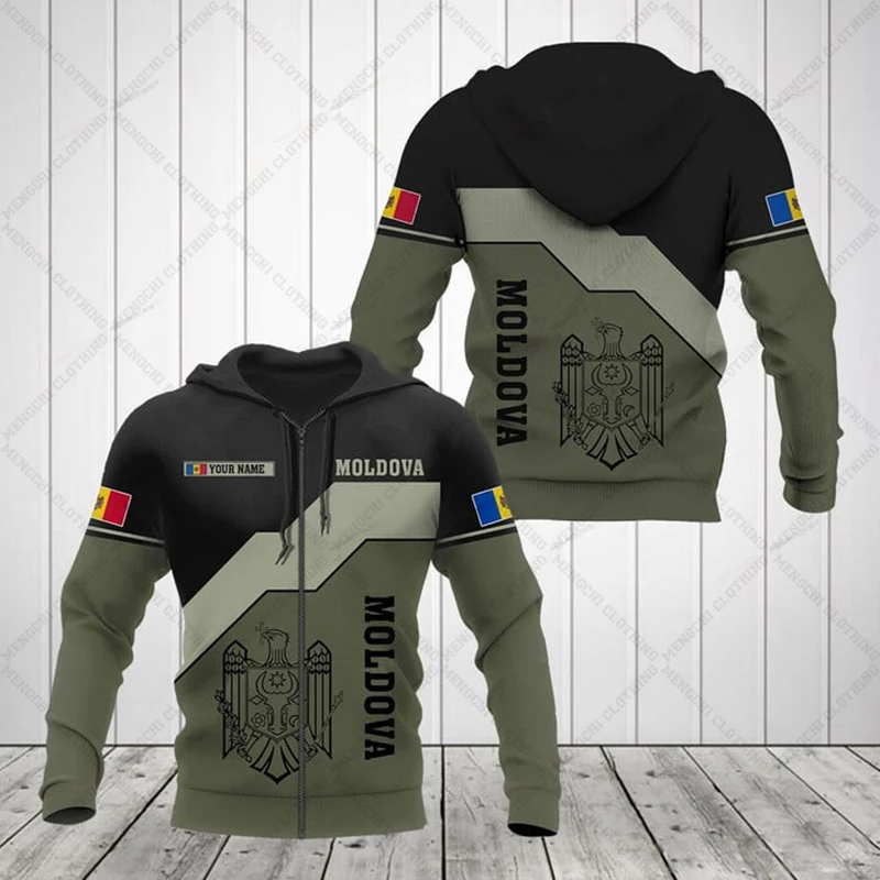 Hoodies com zíper estilo esportivo unissex, tops casuais de streetwear, moletons grandes, pulôver solto, nome personalizado, emblema da Romênia, inverno