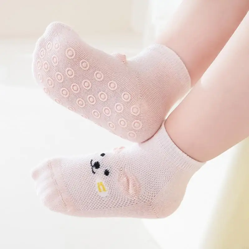 97BE جوارب طاقم مع نعال مضادة للانزلاق للفتيات والأولاد الرضع 0-5 سنوات جوارب كاحل للأطفال الصغار جوارب قطنية ربيعية قابلة