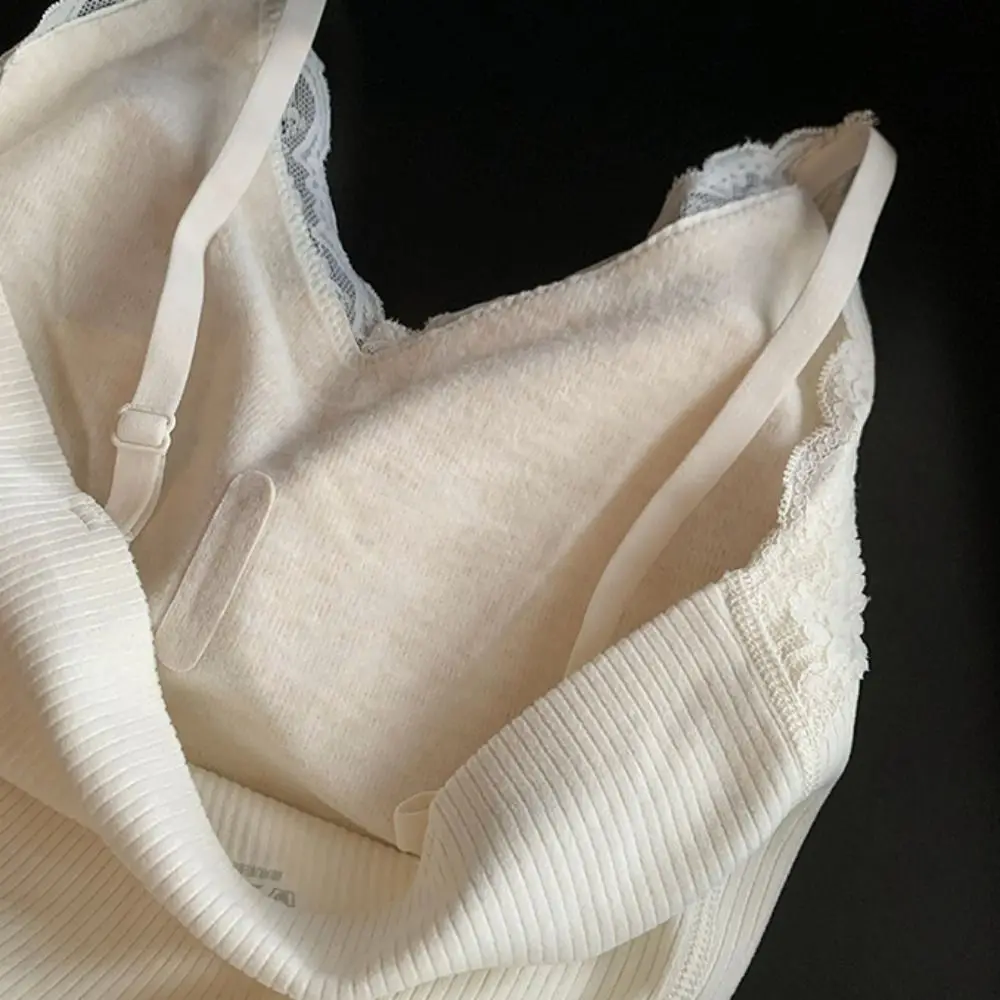 Ropa interior térmica de encaje Simple para mujer, camisola térmica ajustada con cuello en V para invierno, chaleco tejido de terciopelo sin mangas, Top cálido para Otoño e Invierno