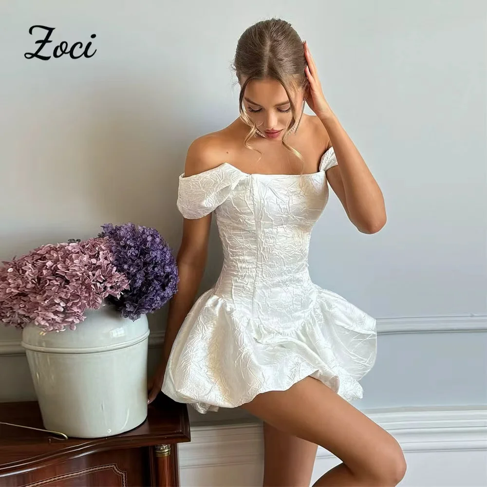 

Zoci Relief Printing A Line Mini Prom Dresses Satin Above Knee Girl Dance Homecoming Dress Customized Formal Women's Party Gowns