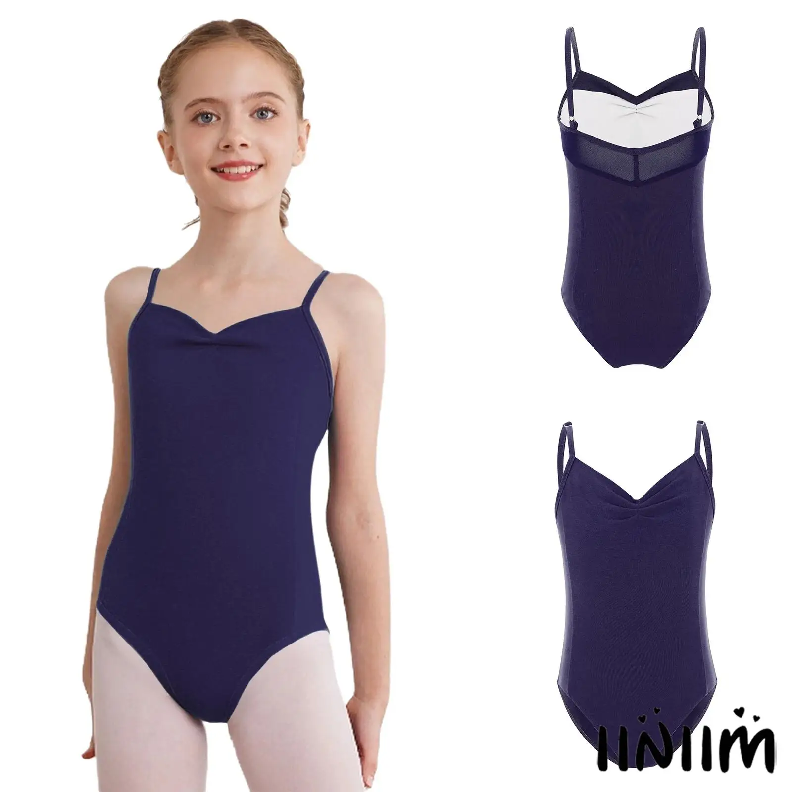 

Kids Girl Gymnastics Ballet Dance Costume Adjustable Spaghetti Straps Ruched Ballet Leotard for Figure Skating Dance Performance