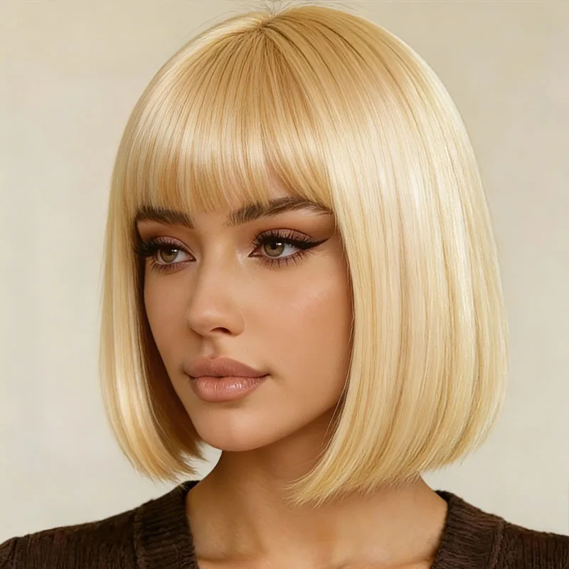 

Прямой синтетический парик длиной до плеч, 12-дюймовый, золотой, легкий, дышащий, женский, для Хэллоуина, косплей, вечеринки, натуральный, пушистый вид