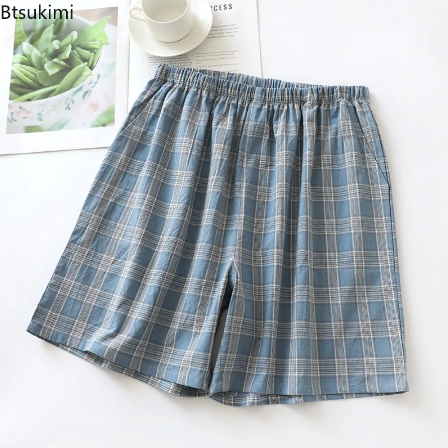 الرجال النمط الياباني منقوشة تصميم قصير بنطلون بيجاما الربيع والصيف رقيقة فضفاضة 100% القطن خمس نقاط Homewear السراويل الذكور