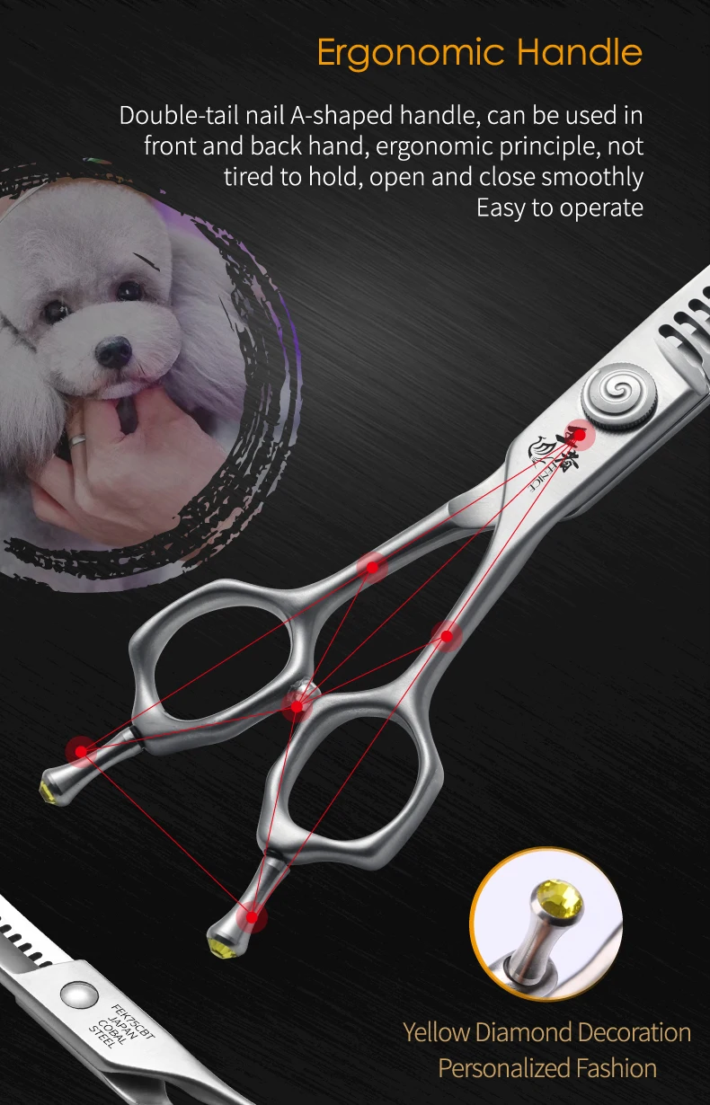 Fenice Hochwertige 7,0/7,5 Zoll professionelle Hundepflegeschere, gebogene Chunker-Effilierschere zum Schneiden von Hundegesicht und Körper – Detail 15