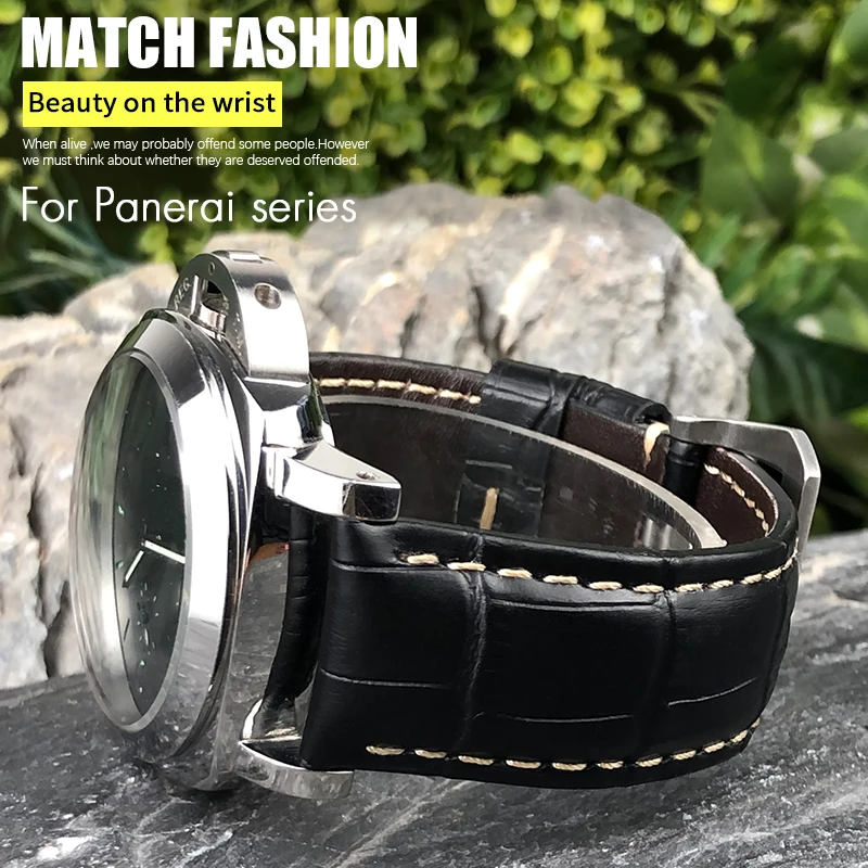 24mm Cowhide Genuine Leather Watch Strap for Panerai LUMINOR 1950 PAM013012 Crocodile Textured Colorful Watchband on Sale