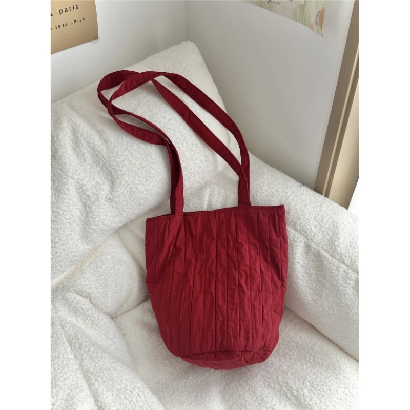 

Single Shoulder Bucket Canvas Bag Red Large Capacity Crossbody Bags