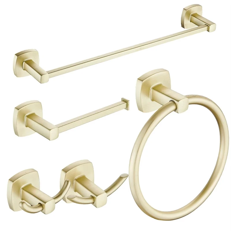 

Brushed gold toilet paper holder and towel hook ring holder stainless steel wall-mounted bathroom accessory set
