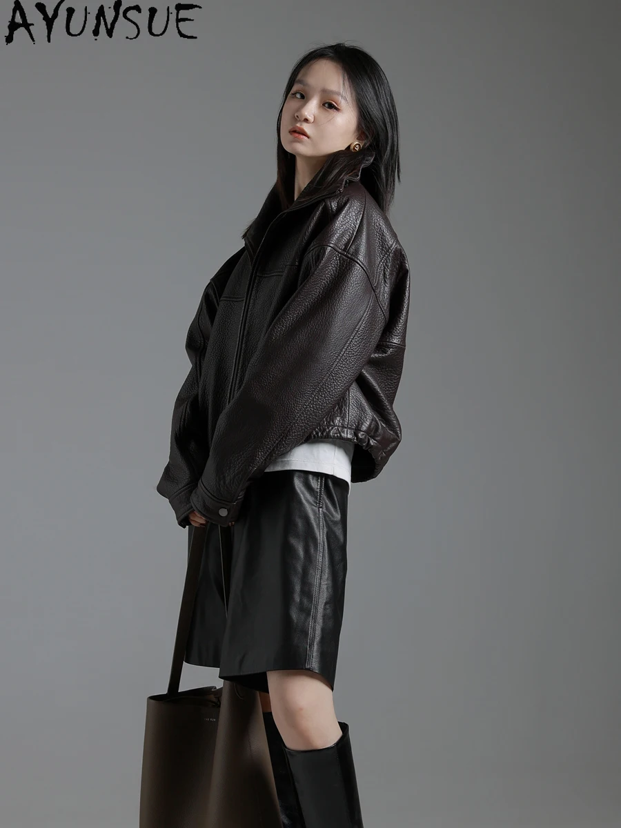 AYUNSUE Echtlederjacke Damen 2025, Schaffell-Ledermantel, Frühling und Herbst, Damenkleidung, neu in Oberbekleidung, Jaqueta De Couro