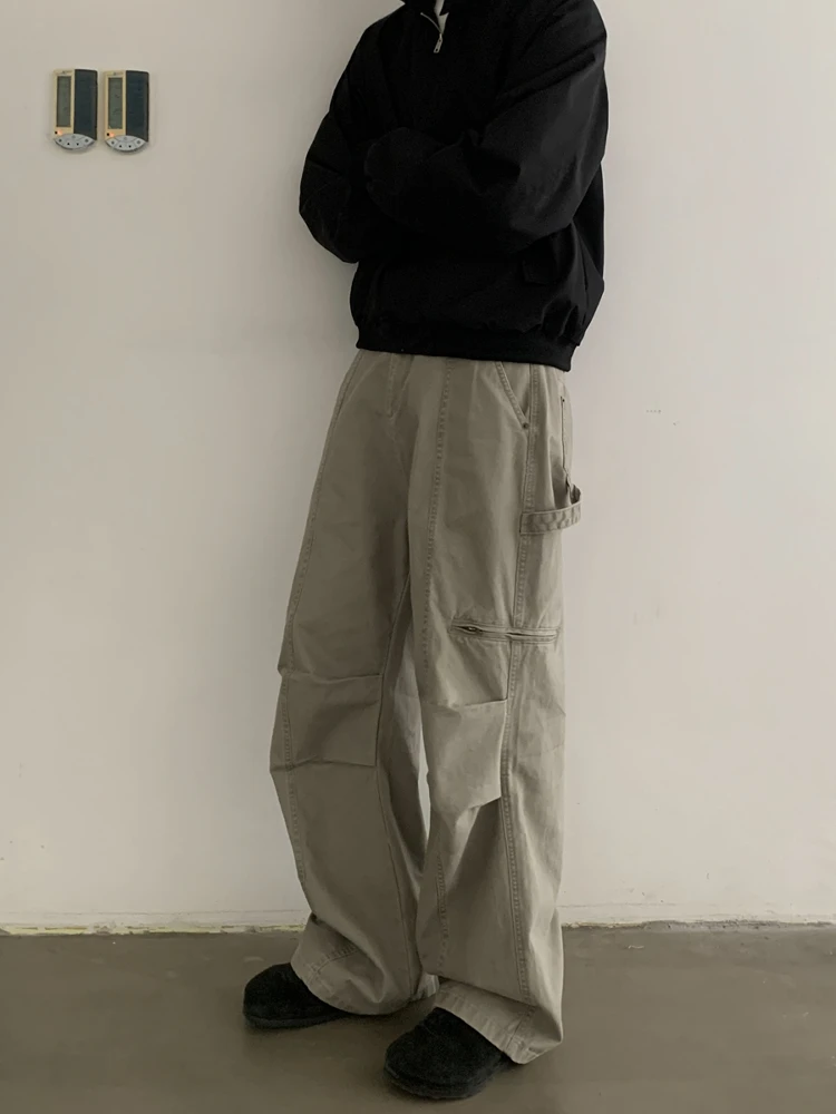 

Мужские повседневные универсальные брюки в американском ретро-стиле с эффектом потертости, свободного прямого кроя, с широкими штанинами, в молодежном энергичном стиле