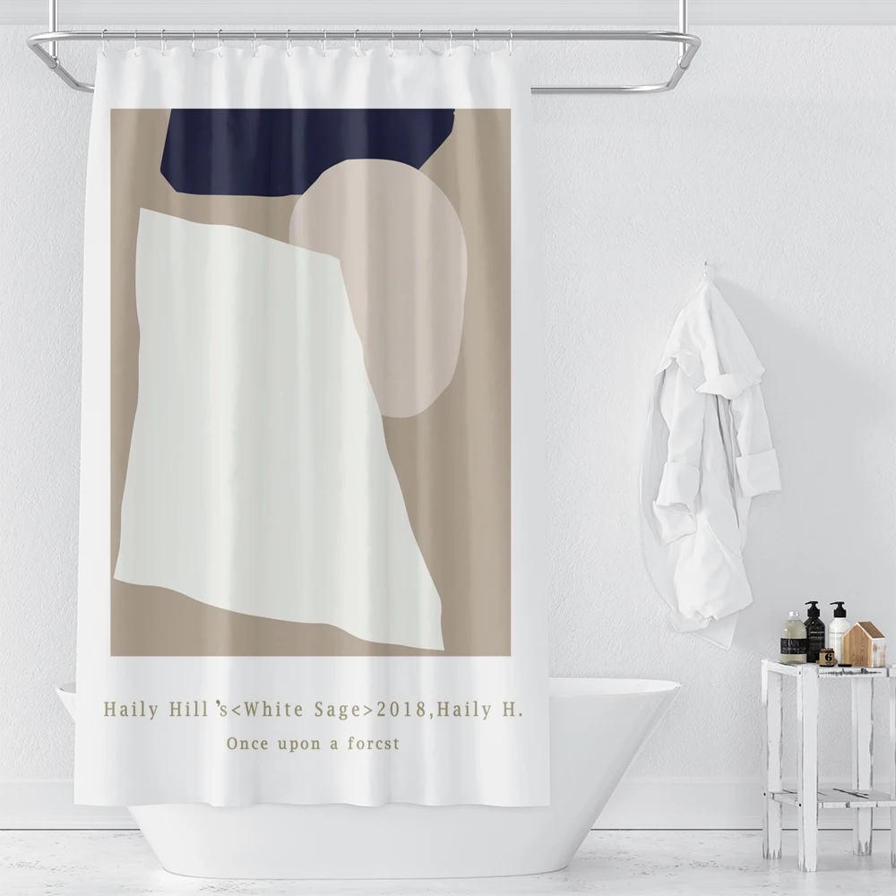 Nordic Abstract Art Mid Century Shower Curtain Polyester Fabric Modern Morandi Color Block Boho Bath Curtains For Bathroom Decor