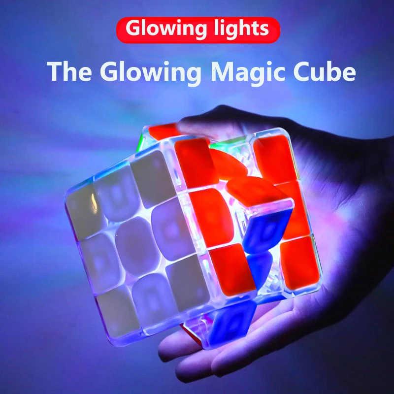 Sengso Light Up Cube 3x3 مكعب سرعة مغناطيسي بدون ملصقات، مكعب LED قابل لإعادة الشحن، ضوء نابض بالحياة للأطفال وهدية عيد ميلاد إبداعية