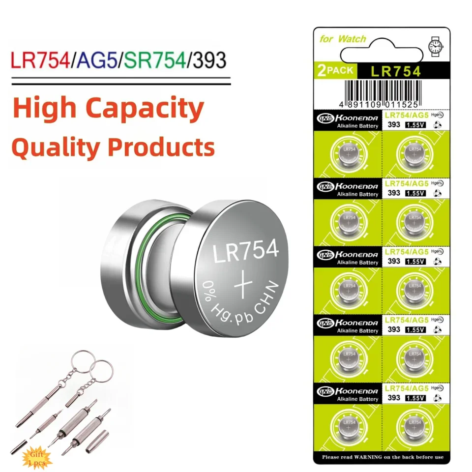 

New 10-100pcs AG5 Button Cell Battery 1.5V LR754 Battery 393 SR48 L754 SR754 Alkailine Coin Batteries Long Shelf Life No Mercury