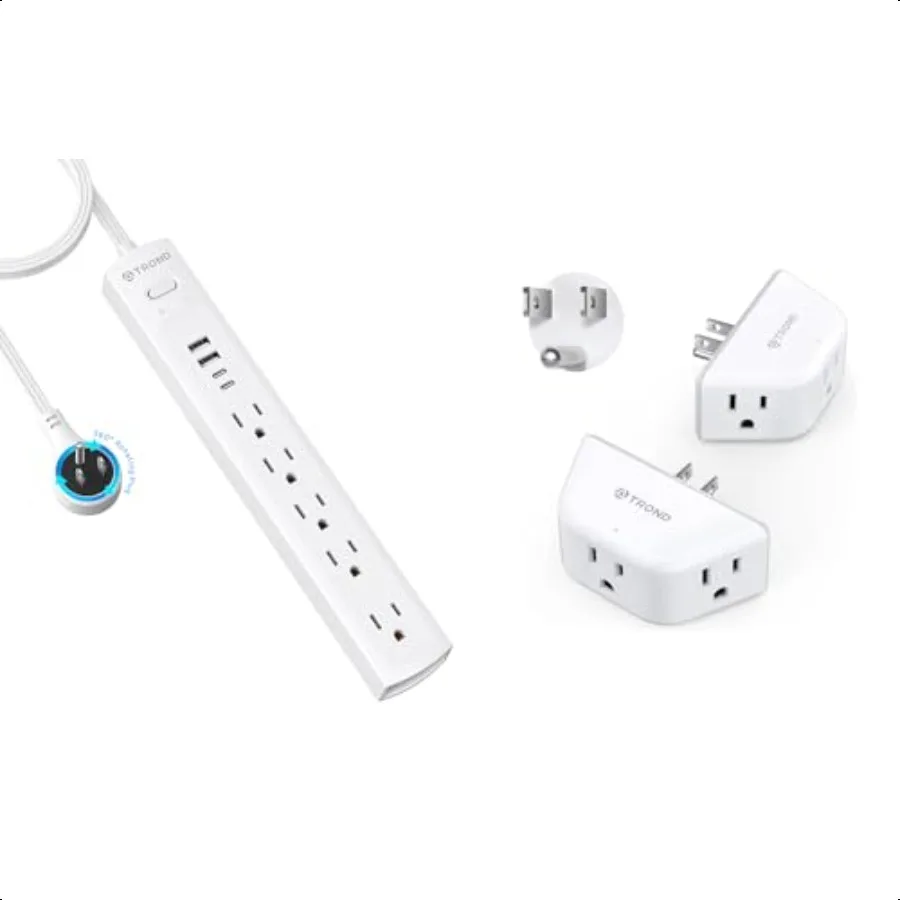 

Multi Plug Outlet Extender 2 Pack Electrical Wall Splitter + Surge Protector Power Strip with 360 Rotating Flat Plug 5 Widely S