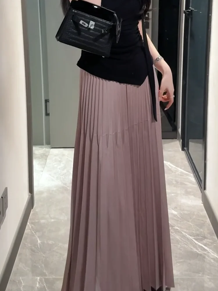 

Gentle Pleated Skirt f-length Women's Pure Color Young Mature Korean Faion Sle Commute Rectangular Body pe Suitable