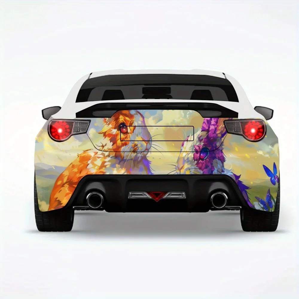 

Симпатичные красочные кролики, автомобильная наклейка, виниловая наклейка на заднюю часть автомобиля, водонепроницаемые самоклеящиеся виниловые наклейки для хвоста и бампера автомобиля,