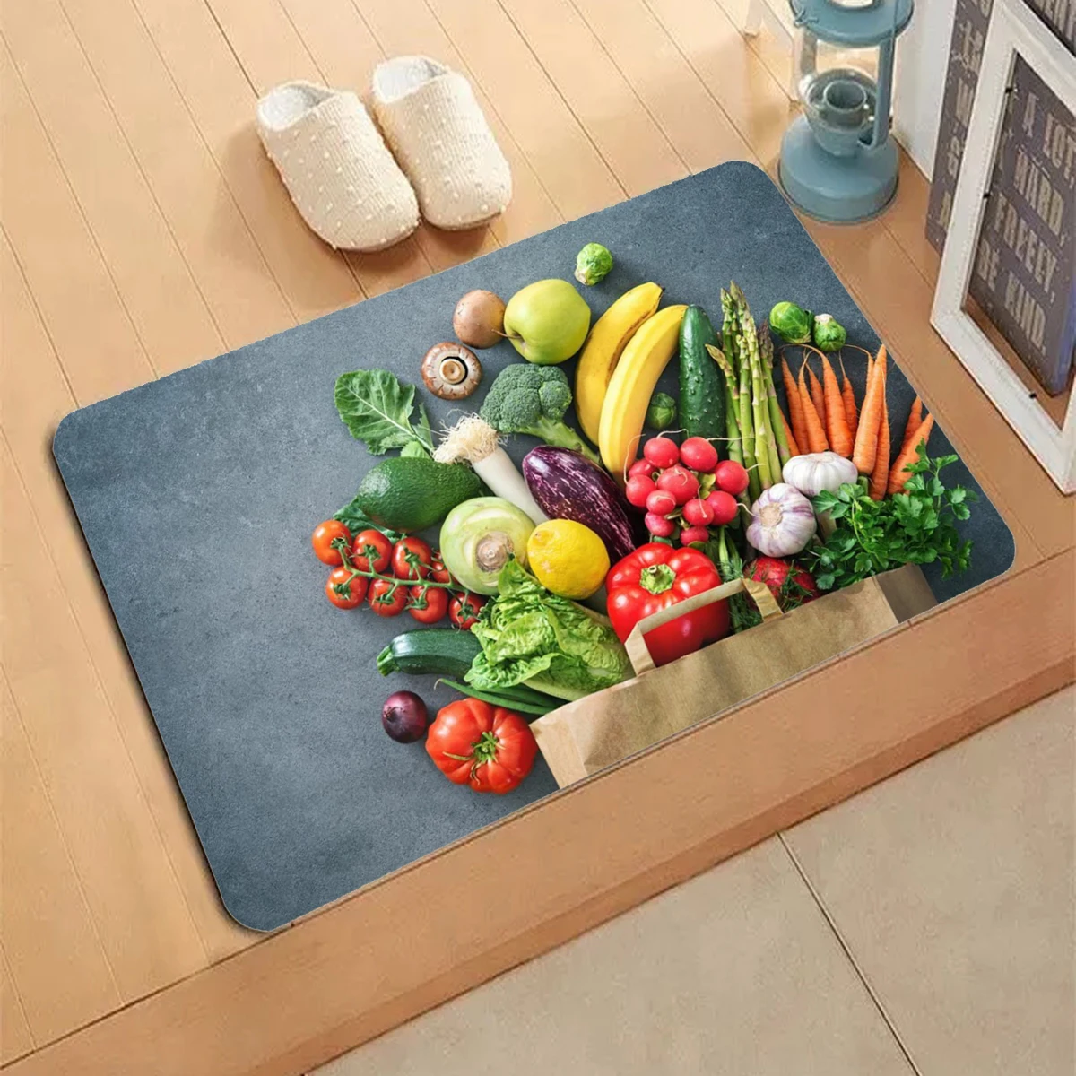 

Fruit Vegetables Animal Pattern Kitchen Rug Home Entrance Doormat Bedroom Living Room Anti-Slip Carpet Floor Decoration