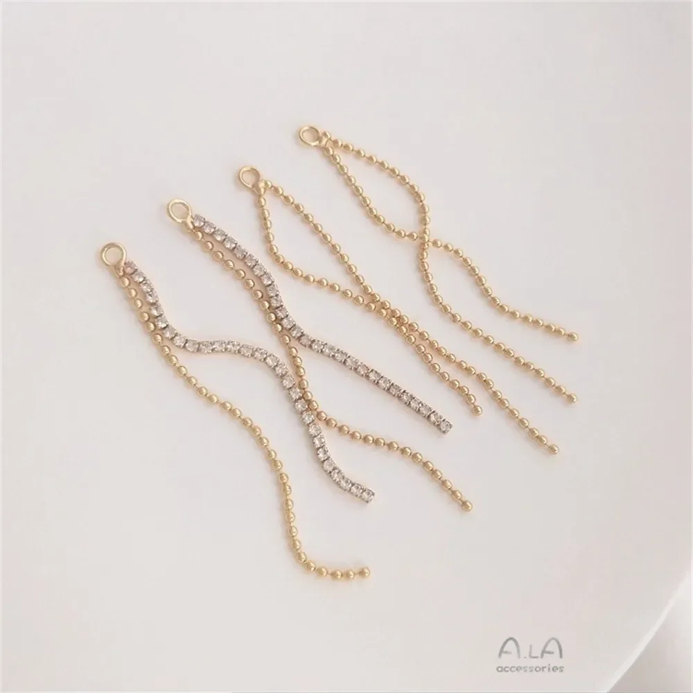 14K Gold-Color Zircon Claw Chain Bead Chain Tassel Chain Ear Thread Handmade DIY Stud Earrings Ear Hangs Accessories Material