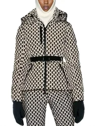 Women's Winter Hooded High Waist Padded Sport Parkas Coats with Belt Female Elegant Thick Warm Pockets Windproof Skiing Jackets