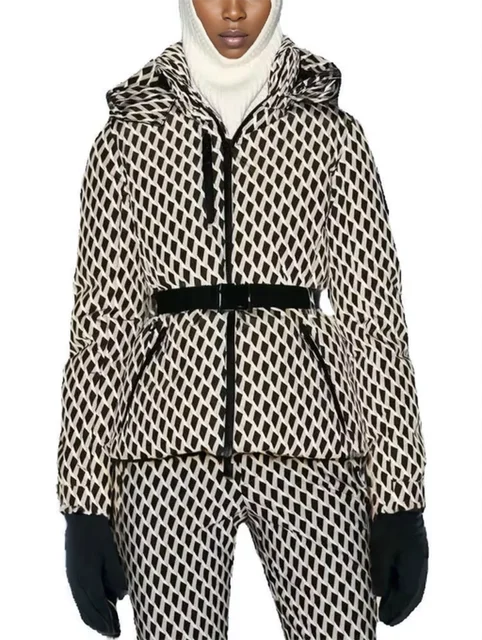 Women's Winter Hooded High Waist Padded Sport Parkas Coats with Belt Female Elegant Thick Warm Pockets Windproof Skiing Jackets Women's Winter Hooded High Waist Padded Sport Parkas Coats with Belt Female Elegant Thick Warm Pockets Windproof Skiing Jackets