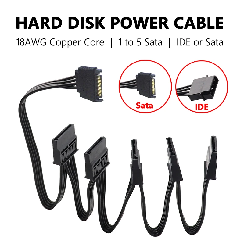 Hard Disk HDD SSD Power Cable Sata 1 Splitte to 5 IDE To Sata 5 in 1 Parallel in Series For Chia Mining Server Hard Disk Array