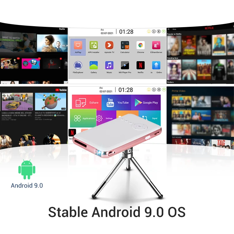 جهاز عرض صغير عالي الدقة محمول يعمل بنظام أندرويد 9 للمسرح المنزلي DLP Proyector Pocket عالي التجويف أجهزة عرض ذكية لاسلكية