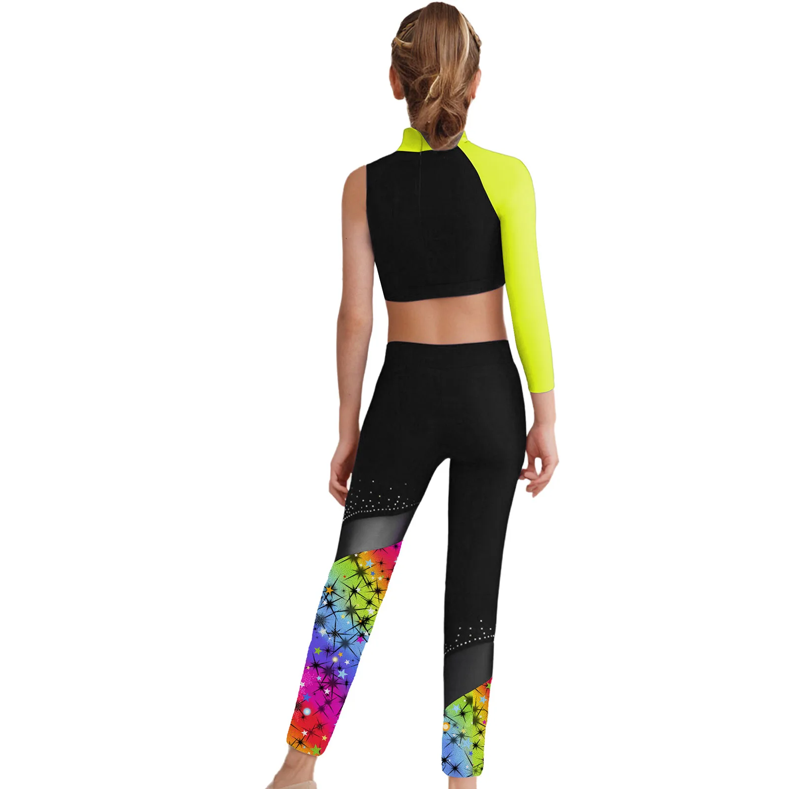 أطفال بنات قطعتين الترتر الباليه الرقص وتتسابق زي المحاصيل تانك القمم طماق الرياضية مجموعة الجمباز رياضية Dancewear