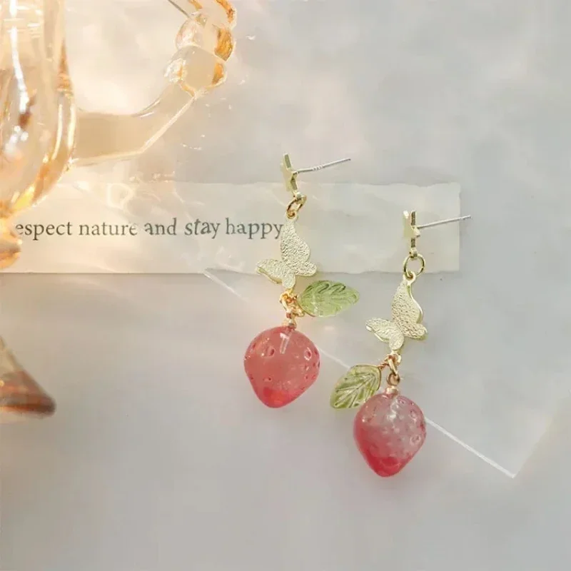 Luxury lucite earrings pink translucent strawberry earrings spring and summer excursions refreshing accessories women's jewelry