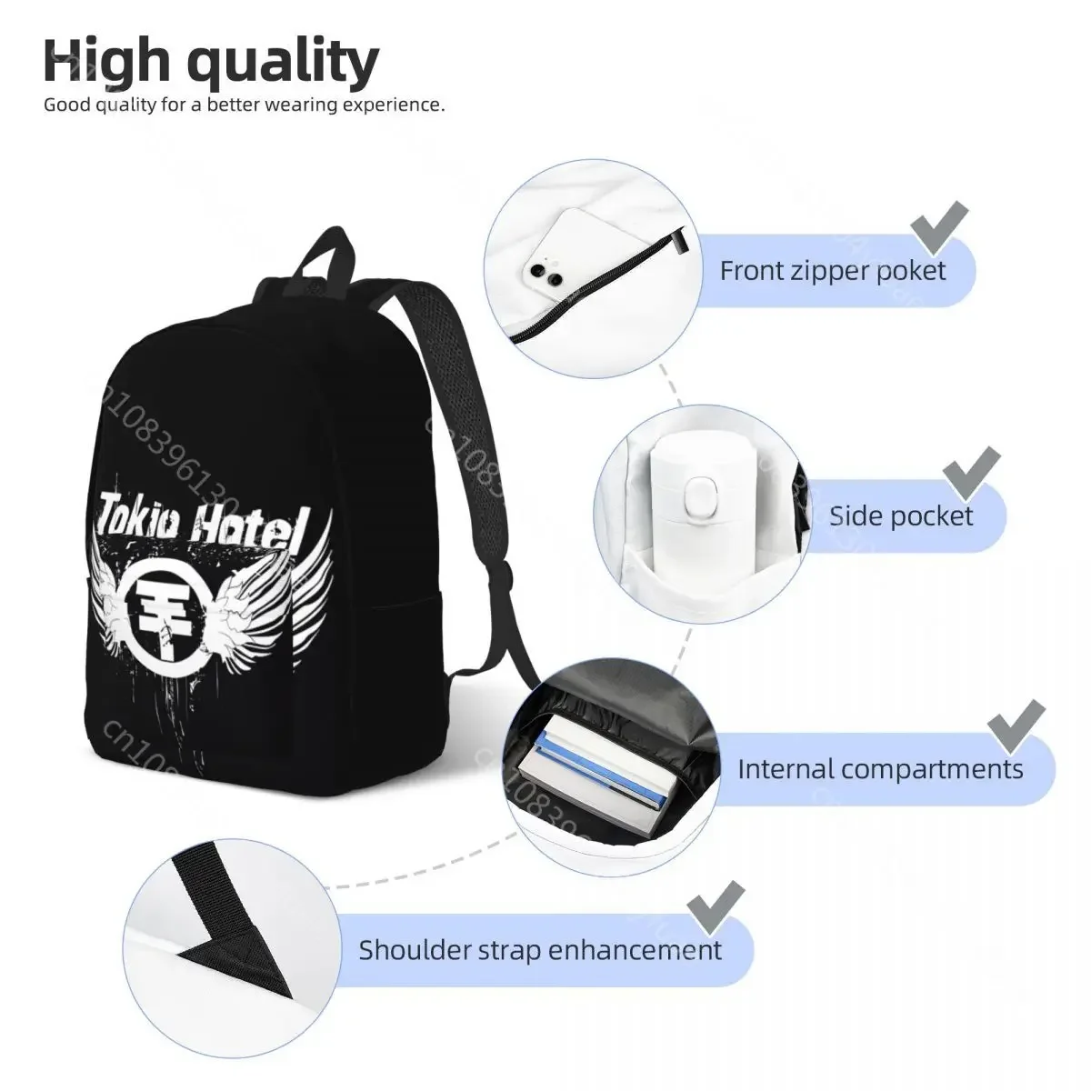 Tokio Hotel Backpack Unisex Singer Music Rock Soft Backpacks Polyester Pretty High School Bags Hiking High Quality Rucksack
