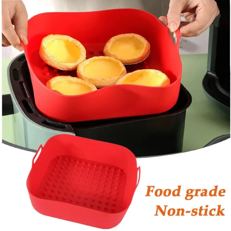 Air Fryer Silicone Pot Thick Reusable Silicone Square Air Fryer Liners Baking Tray Liner Paper Air Fryer Basket Baking Utensils