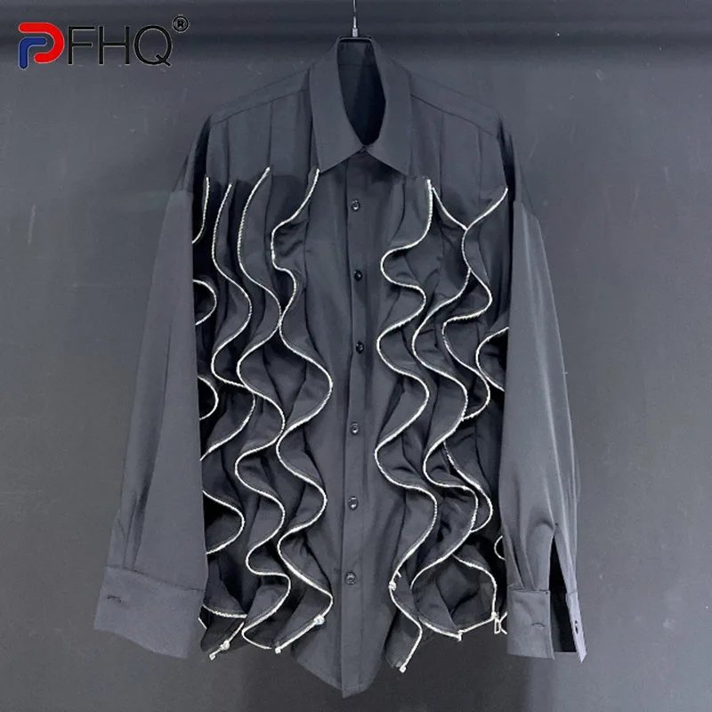 

PFHQ Long Sleeve Shirts Men's Zipper Dough Twists Niche Handsome Darkwear Haute Qualite Heavy Industry Temperament Tops 21Z1813