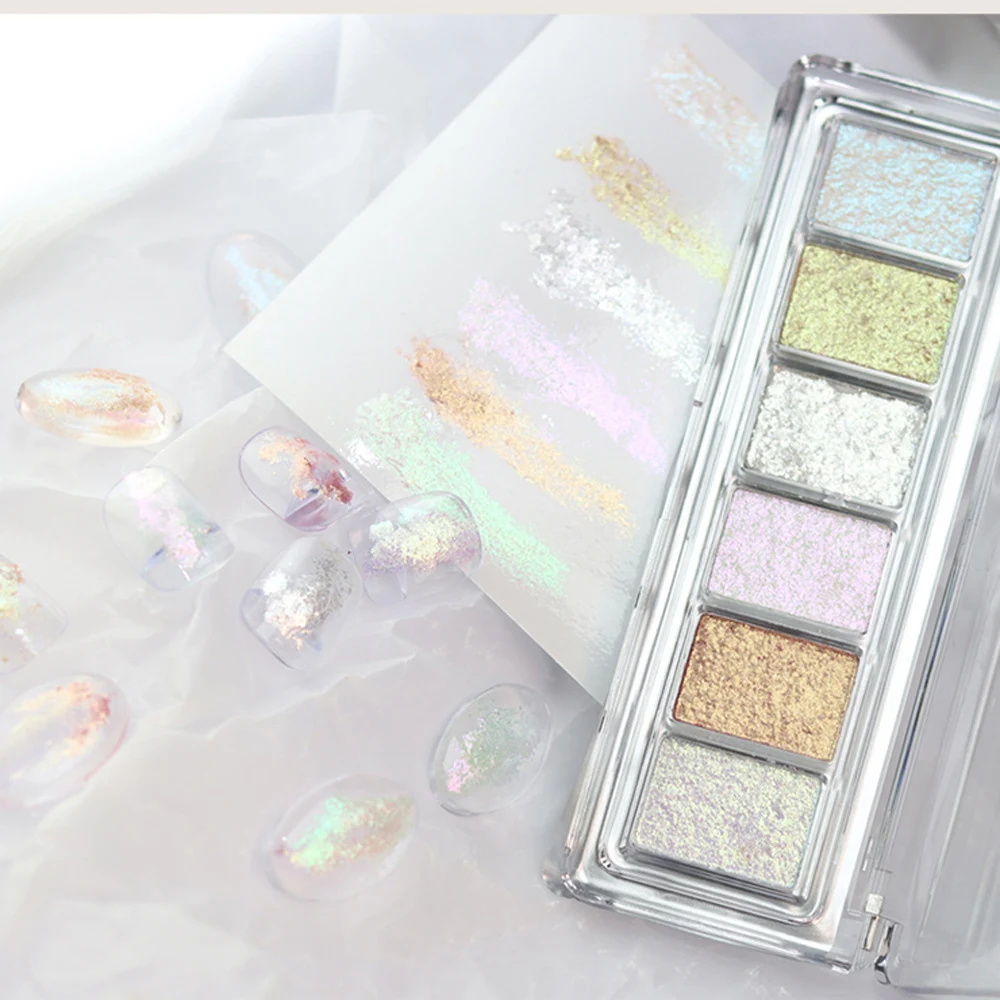 ﻿ 6 kolorów / pudełko Aurora Mermaid Nail Glitter Powder Fairy Brilliant Mud Cloud Brocade Powder Ice Transparent Nail Chrome Dust Flakes