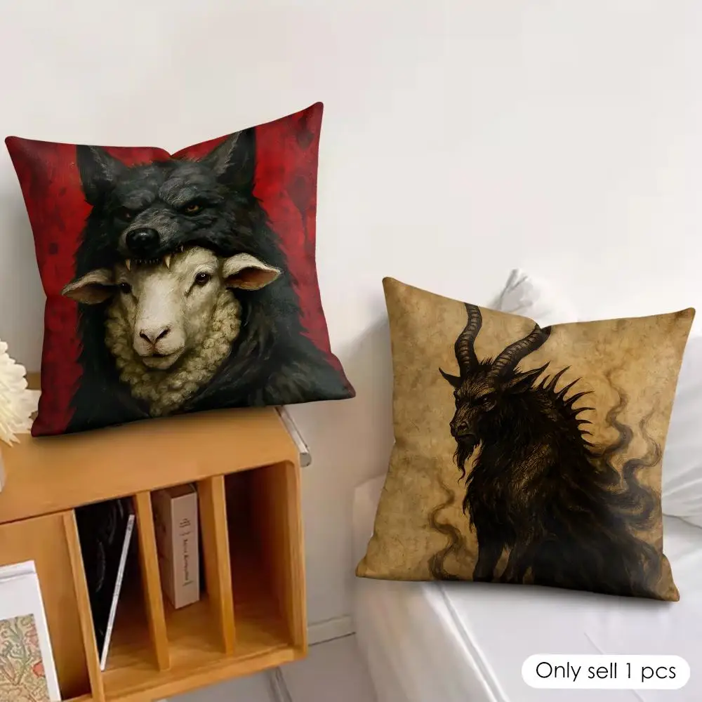Retro Demonic Animals Cushion Cover Silky Short Plush Invisible Zipper Dustproof Sofa Pillow Case For Home Decor