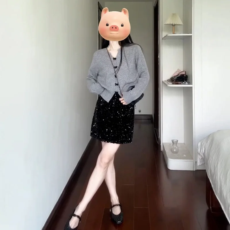 Sweaters Jumpers Womens Trendy Women'S Clothing Cotton Gothic Bat-Sleeve Drop-Shoulder Daily Festival Dark Style Slim-Fitting OL