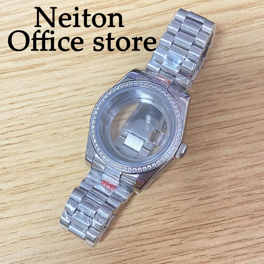 NEITON 36mm/39mm silver watch case sapphire glass gemstone bezel fit NH35 NH36 NH34 ETA2824 2836 Miyota8215 PT5000 movement