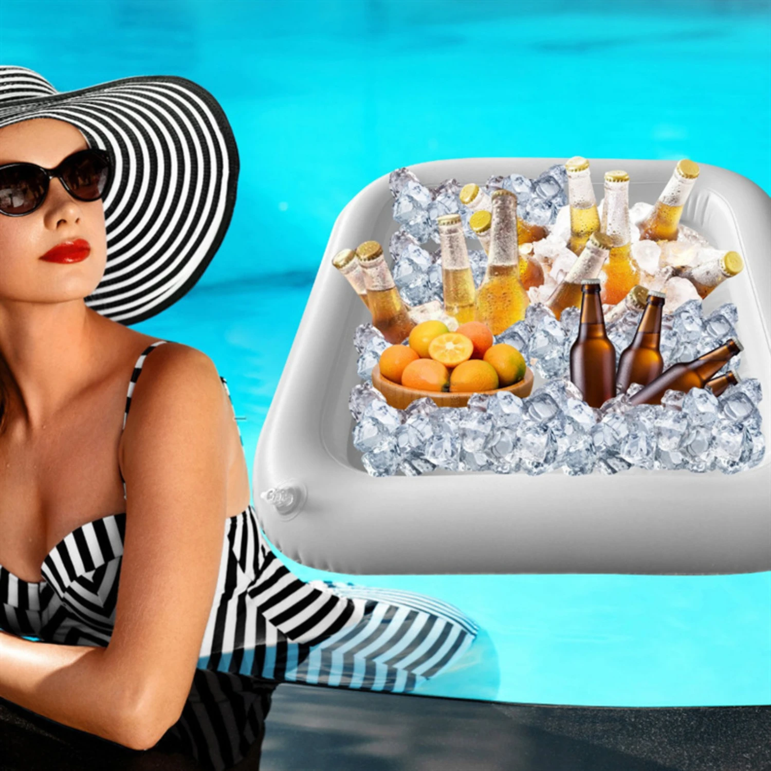 Inflatable Beverage Cooler, Inflatable Serving , Salad Food Drinks Tray For Picnic Pool Cooler Ice Buffet Party Camping Inflatab