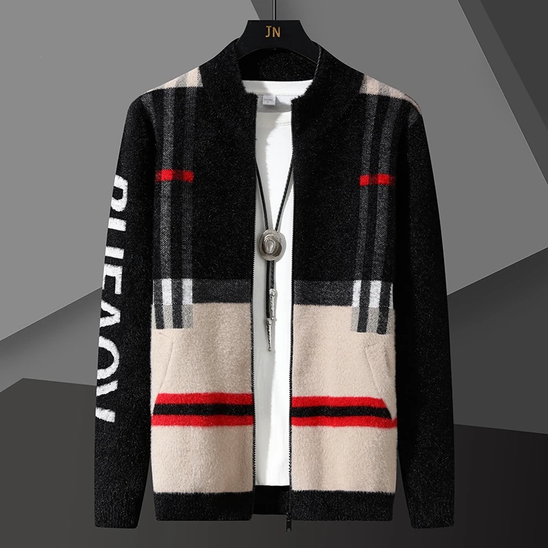 Cárdigan de punto para hombre, suéter, abrigo de lana y algodón para hombre, suéter de punto a rayas a la moda de Navidad y otoño, chaqueta