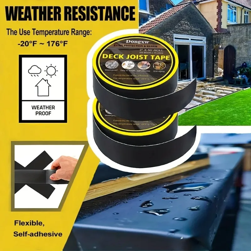 

1pc Deck Joist Tape, Butyl Adhesive High Temperature protection Black Tape, Waterproof Anti-corrosion And Oxidation Resistant