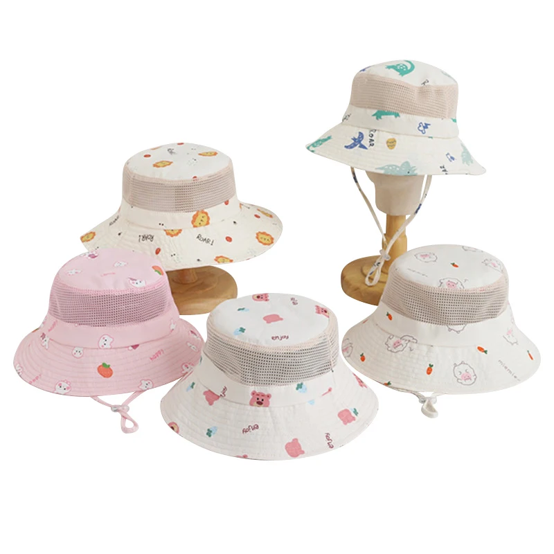 Cartoon Kids Bucket Hat Cotton Spring Summer Baby Cap Beach Travel Children Sun Hats for Girls Boys Accessories 2-6Y