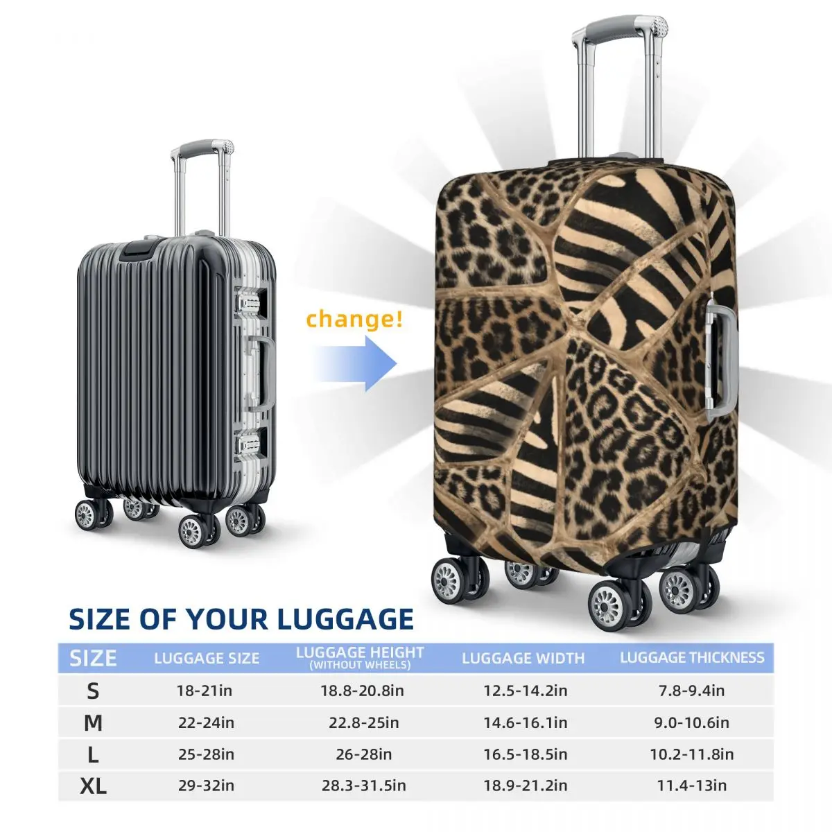 Custom Leopard And Zebra Ethnic Tribal Geometric Ornaments Travel Luggage Cover Elastic Animal Leather Texture Suitcase Cover