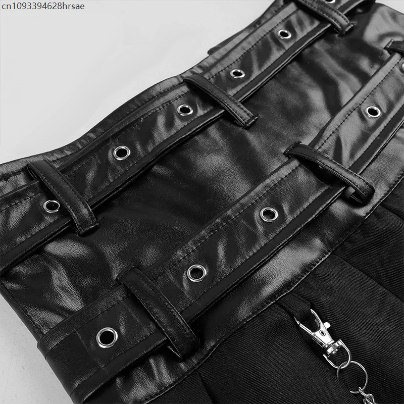 Medieval Men Skirt Vintage Kilt Punk Pleated Skirt Men's Gothic Leather Belt Medieval Roman Warrior Kilt Metal Chian Cosplay